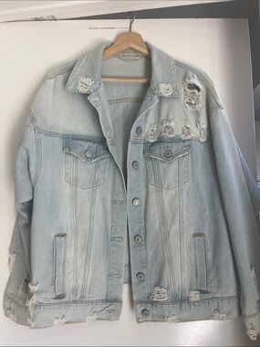 Iris Basic Light Blue Distressed Denim Jacket